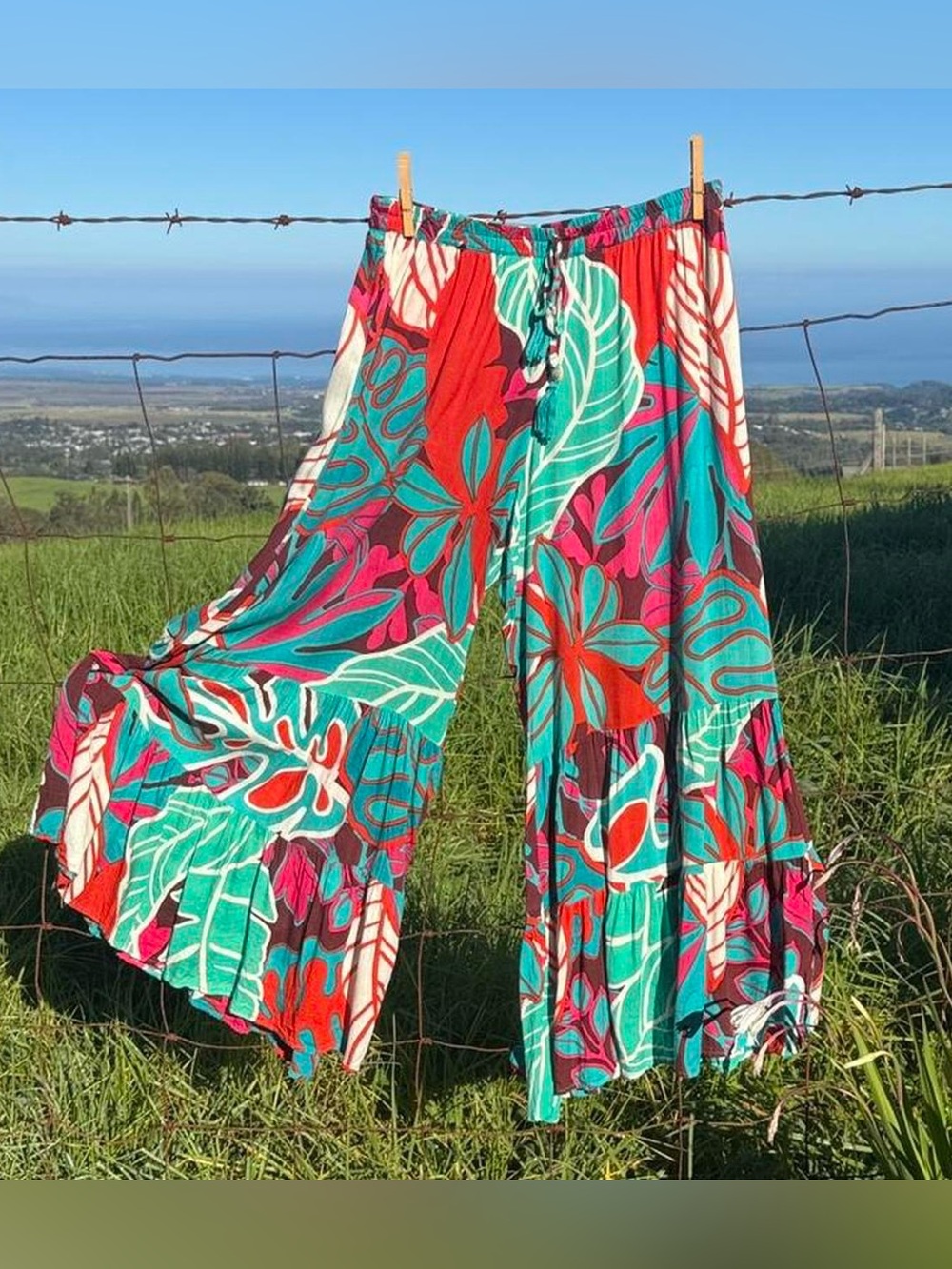 True Destinations Resort Wear Flare Pants Beach Coverup Womens Floral Tropical